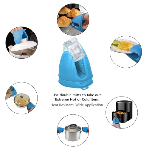 3 Pairs Oven Mitts Silicone Pot Holders Set Heat Resistant for Kitchen - Mini Silicone Oven Gloves Small Mittens Short Grips for Cooking & Baking, Blue - color: Blue