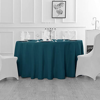 Fokitut 2 Pack Waterproof Round Tablecloth, 90 Inch, Stain Resistant and Wrinkle Polyester Table Cloth, Fabric Table Cover for Kitchen Dining, Wedding, Party, Holiday Dinner-Peacock Blue - color: Peacock Blue, size: Round-90''-2pack