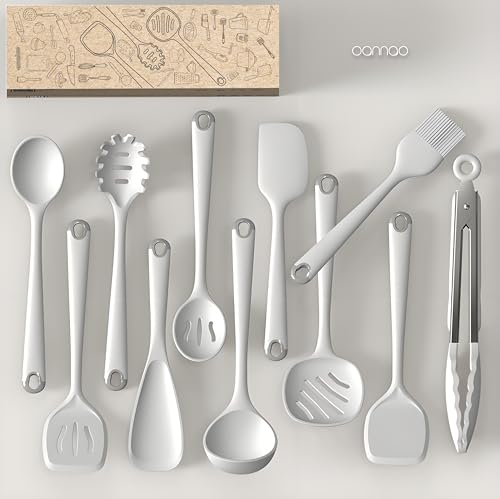 Silicone Kitchen Utensils Set,Utensils Sets for Cooking, Dishwasher Safe | Seamless Spatula Set for Nonstick Cookware, BPA-Free,Heat Resistant up to 600°F, Housewarming Gift, Cream White - color: Cream White