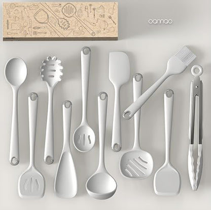 Silicone Kitchen Utensils Set,Utensils Sets for Cooking, Dishwasher Safe | Seamless Spatula Set for Nonstick Cookware, BPA-Free,Heat Resistant up to 600°F, Housewarming Gift, Cream White - color: Cream White
