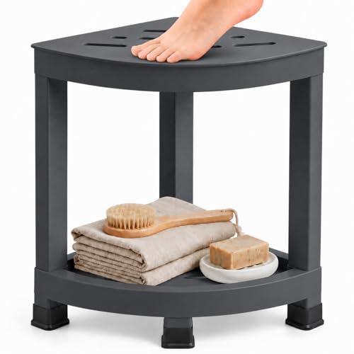 Shower Foot Rest 16in, HIPS Waterproof Shower Stool for Inside Shower, Waterproof Corner Shower Stool with Storage Shelf for Inside Small Shower Spaces, (Grey) - color: Grey