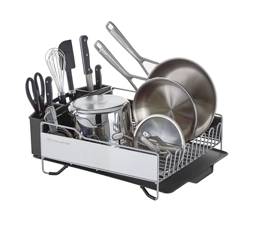 KitchenAid Large Capacity Full Size Rust Resistant Dish Rack with Angled Drain Board and Removable Flatware Caddy, Light Grey - color: Gray, size: Full Size