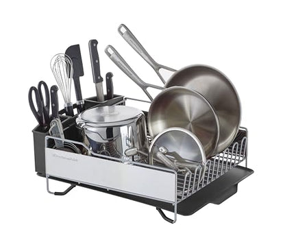KitchenAid Large Capacity Full Size Rust Resistant Dish Rack with Angled Drain Board and Removable Flatware Caddy, Light Grey - color: Gray, size: Full Size