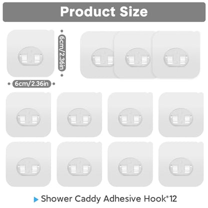 12 Pack Clear Plastic Shower Caddy Adhesive Hooks, Strong Adhesive, Waterproof, No Drilling, 12 Count, Modern Style, Suitable for Bathroom and Kitchen - color: Transparent-12 Pack 1 Hooks