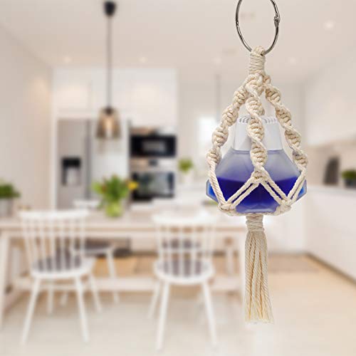 Mini Macrame Plant Hanger, 2 Pcs Plant Holder Car Charm, Handmade Car Rear View Hanging Planter Cotton Rope for Car Home Decorations, 4 Legs, 12 Inch