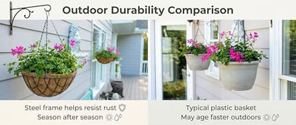 Kingbuy 12 Inch Metal Hanging Planter Basket 2 Pack - with Coconut Fiber Liners, Rustproof 3-Chain System, Quick Drainage for Indoor/Outdoor Window Balcony Patio, Weather-Resistant Coating - size: 12 Inch, style: Grid