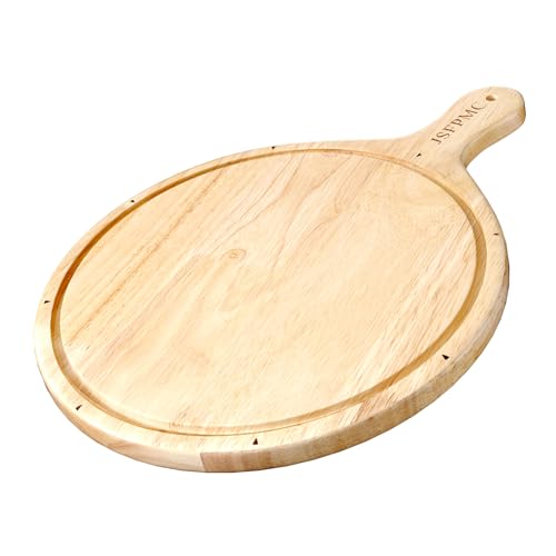 Rubber Wood Cutting Board with Handle, Round Serving Board, Dining Board, Chopping Board for Meat, Cheese Board, Vegetables, Bread, Charcuterie, Large 16"x12"x0.6" - size: 16"L x 12"W