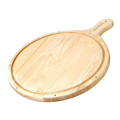 Rubber Wood Cutting Board with Handle, Round Serving Board, Dining Board, Chopping Board for Meat, Cheese Board, Vegetables, Bread, Charcuterie, Large 16"x12"x0.6" - size: 16"L x 12"W