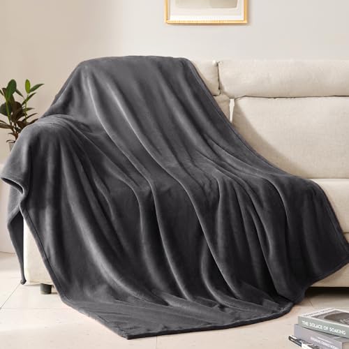 BEAUTEX Fleece Blanket Twin Size Soft Flannel Throw Lightweight Fuzzy | Plush Blanket for Couch, Sofa or Bed, All Seasons (Graphite, 60" x 80") - color: Graphite, size: Twin