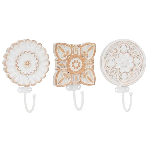 SOFFEE DESIGN Set of 3 Bohemia Coat Hooks, Wood Carving Pattern Design Retro Friction Process, High Load-Bearing, for Vocation House, Bohe Room