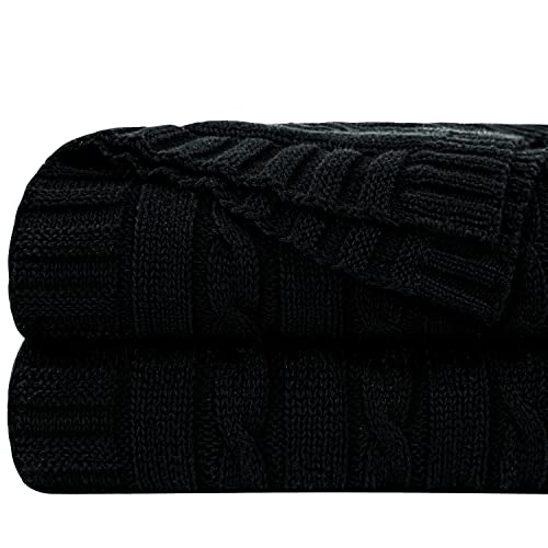 NTBAY Cotton Cable Knit Throw Blanket, 51 x 67, Black | 100% Cotton Cable Knit Throw with Breathable, Lightweight Cnstruction for Sofa, Bed, Reading, and Decorative Layering - color: Black, size: Throw(51"x67")