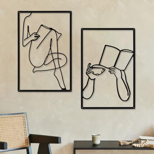 CHENGU 3 Pieces Metal Minimalist Abstract Woman Wall Art Line Drawing Wall Art Decor Single Line Female Home Hanging for Kitchen Bathroom Living Room - style: Book Style