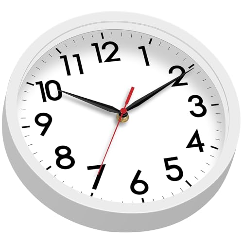 AKCISOT 8 Inch Wall Clock, Silent Battery Operated Analog Clock, White | Small Size | Bedroom | Office | Kitchen | Bathroom | Classroom | Modern | Easy to Read - color: C_white, size: 8 Inch