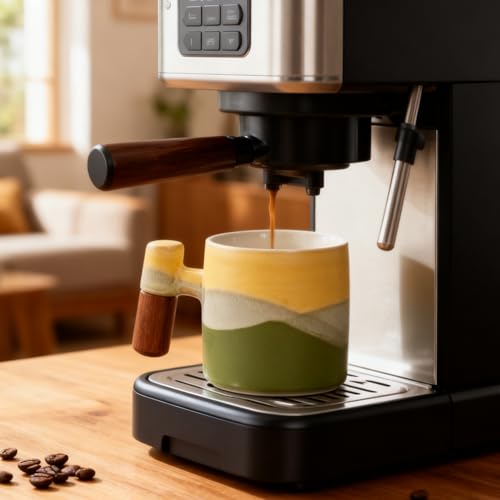 2.4oz Ceramic Espresso Cups Set of 4, Small Coffee Cups with Wooden Handle, Gradient Color Demitasse Cups, Ceramic Tea Cups Gift Box Packaging - color: Straight Handle