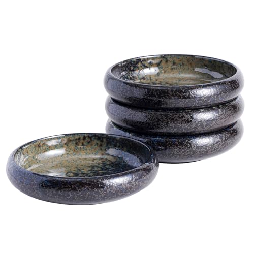 Uaral Japanese Salad Plate,Blue Plates and Bowls Set,Stoneware Plate Set,Appetizer Plates Set of 4,5.5inch,14oz(Nebula Blue) - color: Nebula Blue