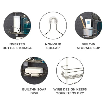 Zenna Home Shower Caddy Hanging Bathroom Organizer, Stainless Steel Shower Rack with 2 Shelves and Built in Hooks, Rustproof Over Shower Head Storage System, Stainless Steel - style: 2-Shelf Caddy