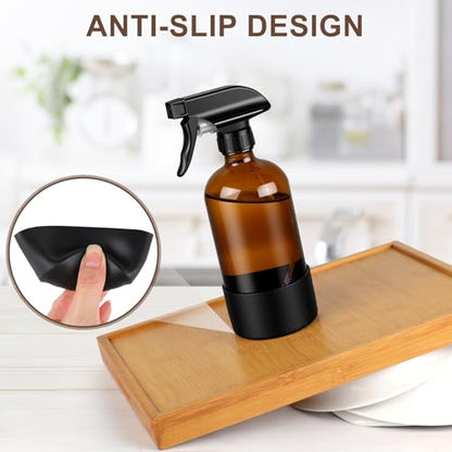Ninsula Glass Spray Bottle with Silicone Sleeve Protection, 16 oz Amber Glass Spray Bottles, Refillable Spray Bottle Glass for Cleaning, Watering Plants, Skin Care, Plant Care, Hair Care