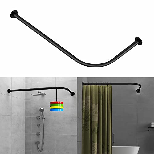 Adjustable Corner Shower Curtain Rod L Shaped Black Stretchable 304 Stainless 27"- 39"X47"- 65" Drill Free Install for Corner Bathtub with Free Hooks - color: Black, 27.55"-39.37" x 47.24"- 65"