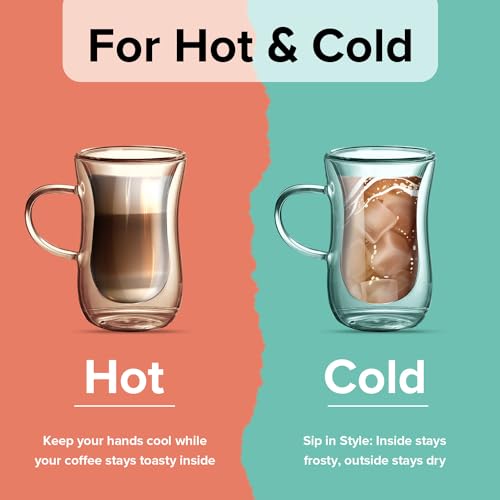 4 Oz Double Wall Borosilicate Insulated Glass Coffee Mug Set of 6, 120ml Coffee Cups with Handle for Tea, Latte - Perfect Espresso Cup Gift - color: 6 pcs 4 oz