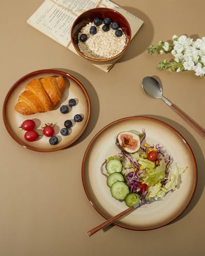 Ceramic Dinnerware Sets for 4, 12pcs Plates and Bowls Sets Dish Set | Stoneware Dishware sets, Microwave & Dishwasher Safe, Cereal Bowls and Dinner Plates Set, Stackable Dishes Set, Brown Yellow - color: Brown Yellow, size: Set (12pcs)