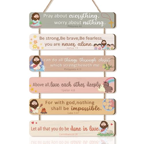 IARTTOP Kids Bible Verse Christian Meditation Wooden Hanging Sign | Christian Inspirational Wood Plaque, Kids Scripture Wall Decor for Nursery, Bedroom & Sunday School Religious Home Decor - color: Bible Verse