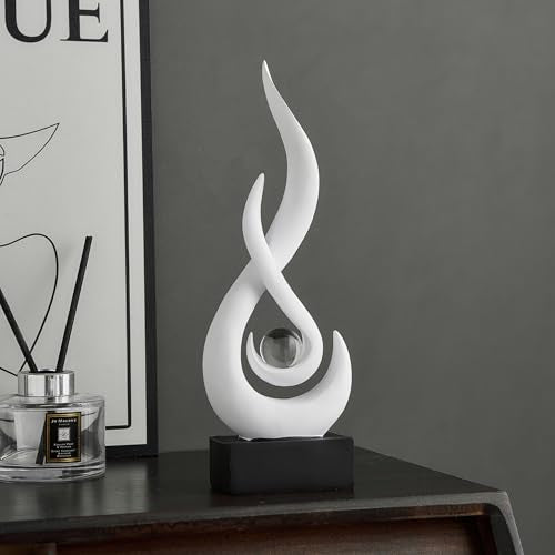 FJS White Abstract Flame Sculpture for Living Room Coffee Table Decor | Modern White Sculpture Decor For Living Room, Shelf, Dinins Table Centerpiece, Office Desk, 11.8"H Minimalist Hone Accent - color: A - 11.8"h White