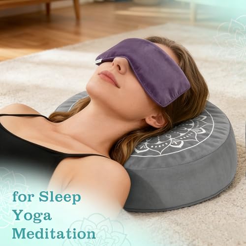Hihealer Meditation Cushion, Traditional Tibetan Meditation Pillow Velvet Cover - Large Floor Cushion Seating for Adults - Yoga Buckwheat Bolster for Women、Moms - color: Calmly Grey & White