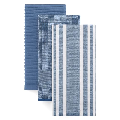 Homaxy Cotton 380 GSM Premium Kitchen Towels, 18"x 28", 3 Pack, Navy Blue | Soft and Absorbent Terry Dish Towels, Multipurpose Tea Towel Set with Hanging Loop, 3 Styles Kitchen Hand Towels - color: Navy Blue, size: 18" X 28" - 3 Pack