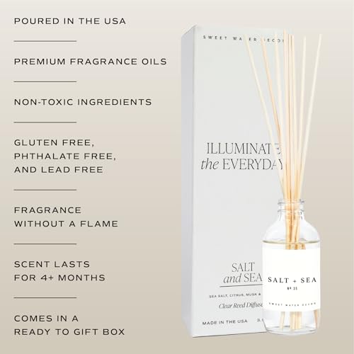 Sweet Water Decor Salt & Sea Reed Diffuser Set - Sea Salt Citrus & Musk Amber Scent Diffuser - Reed Diffusers for Home with Long Lasting Fragrance - Non-Toxic Oil Reed Diffuser - Made in the USA - style: Salt & Sea No. 35