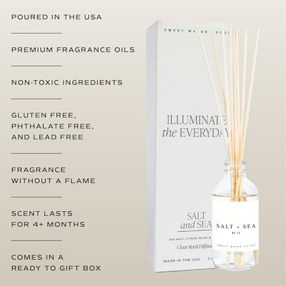 Sweet Water Decor Salt & Sea Reed Diffuser Set - Sea Salt Citrus & Musk Amber Scent Diffuser - Reed Diffusers for Home with Long Lasting Fragrance - Non-Toxic Oil Reed Diffuser - Made in the USA - style: Salt & Sea No. 35