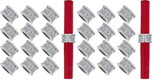 SHYFOY Silver Diamond Napkin Ring Set of 12 Pieces, Crystal Glass Framed Napkin Holder Ring, Dinning Cloth Decor for Dinner Party Tabletop Settings Glam Serviette Buckles Home Decor (Pack of 2) - size: 12 Pieces (Pack of 2)
