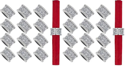 SHYFOY Silver Diamond Napkin Ring Set of 12 Pieces, Crystal Glass Framed Napkin Holder Ring, Dinning Cloth Decor for Dinner Party Tabletop Settings Glam Serviette Buckles Home Decor (Pack of 2) - size: 12 Pieces (Pack of 2)