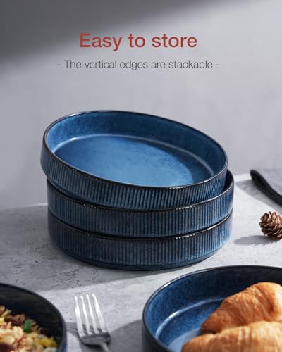 famiware Star 7.5" Pasta Bowls Set of 4, Plate Bowls, Nebulas Blue | Double Reactive Glaze, Microwave & Dishwasher Safe, Lead-free and Cadmium-free, Stoneware Scratch Resistant, Kitchen Bowls - color: Nebulas Blue, size: 4 Pcs