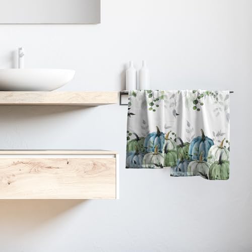 Imiss Autumn Leaves Hand Towels 14.4 x 28.3 Inch Set of 2 Blue Pumpkin Fall Thanksgiving Bathroom Towel Soft Absorbent Tea Towel Drying Baking Towels for Kitchen Hotel Spa Gym - color: Blue Pumpkin