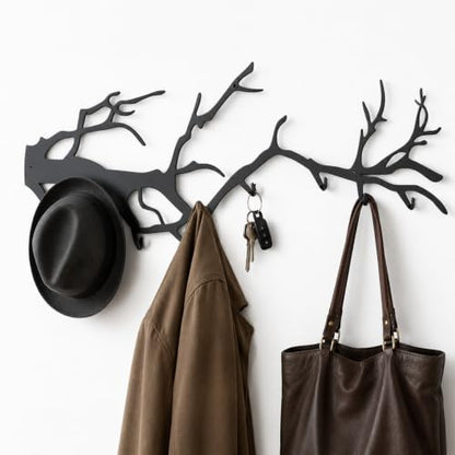 Wall Coat Rack with 8 Hooks Black - Tree Branch Design Metal Wall Hooks - Coat Hooks for Hallway, Bathroom, Bedroom, Kitchen - Hook Rail for Wall Mounting