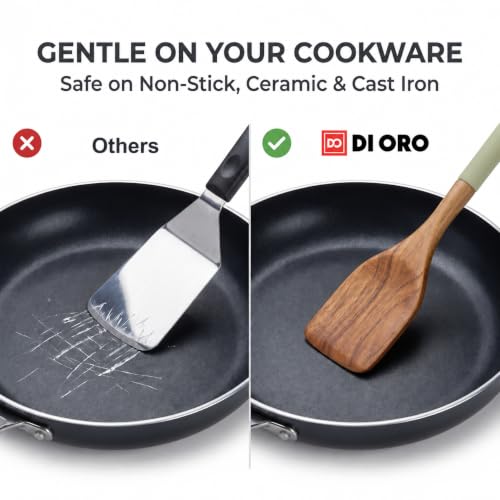 DI ORO Wooden Kitchen Utensil Set - 5-Piece Wooden Spoon & Spatula Set - Nonstick Cookware Safe Teak Wood Cooking Utensils - Heat-Resistant Kitchen Utensils Set with Silicone Handles (Sage) - color: Sage