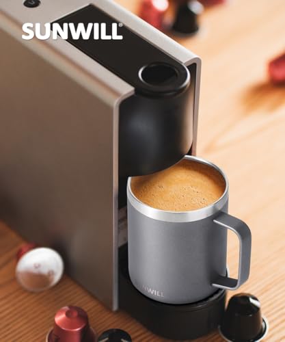 SUNWILL Travel Coffee Mug with Lid, Insulated Tumbler with Handle, 14 oz Stainless Steel Cup for Ice, Water, Tea, Cool Grey - color: Cool Gray