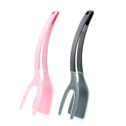 Silicone Kitchen Spatula Tong (Set of 2) – Heat Resistant 2-in-1 Grip & Flip Non-Stick Cooking Tongs for Pancakes, Fish, Eggs, and More – Kitchen Tool Set (Black + Red)