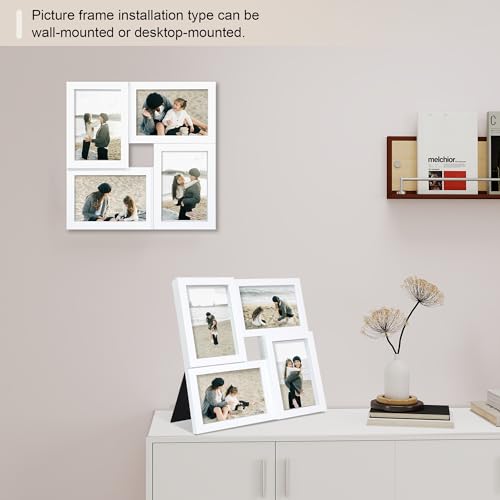 4x6 Picture Frames Collage 1 Pack, 4 Opening Multi Family Photo Collage Frames with Real Glass for Wall Hanging or Tabletop, White - color: White