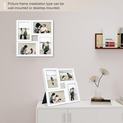 4x6 Picture Frames Collage 1 Pack, 4 Opening Multi Family Photo Collage Frames with Real Glass for Wall Hanging or Tabletop, White - color: White
