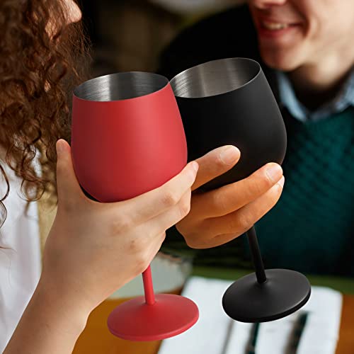 Lifecapido Stainless Steel Wine Glasses Set of 4, 18oz Stainless Steel Wine Goblets, Metal Wine Glasses with Cup Brush for Party Office Wedding Anniversary, Great for Red White Wine, Black and Red - color: Black and Red