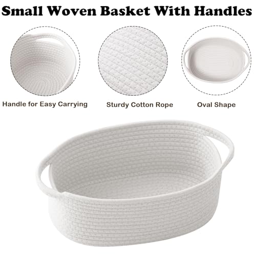 2 Pack Small Woven Rope Basket with Handles, Grey | Empty Gifts Basket with Bag and Ribbons, Cute Handle Organizer Box, Birthday/Baby Shower, Toy Storage - color: 2PC-White