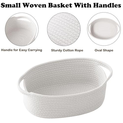 2 Pack Small Woven Rope Basket with Handles, Grey | Empty Gifts Basket with Bag and Ribbons, Cute Handle Organizer Box, Birthday/Baby Shower, Toy Storage - color: 2PC-White