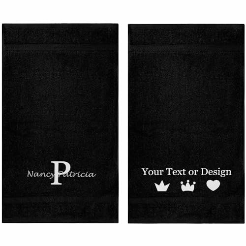 Personalized Passion Towels Set with Embroidered Name or Monogram - 2 Pack Super Soft & Highly Absorbent Turkish Cotton Hand Towels for Spa, Gym, Pool & Hotels - 16"x27" - Black - color: Black, size: 2 Pack Hand Towels (16"x27")
