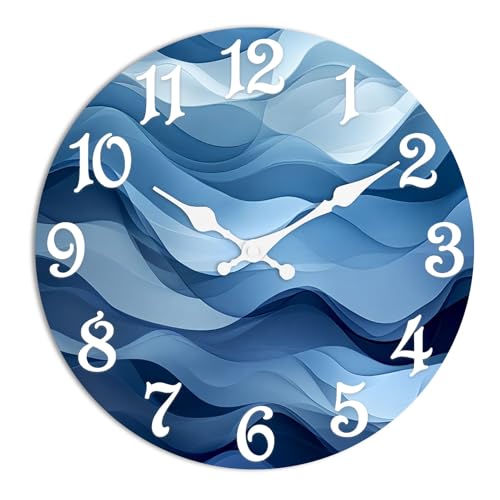 Round Wall Clock Silent Non-Ticking 8", Abstract Ocean Blue | Battery Operated Clock Home Decor for Living Room, Kitchen, Bedroom, and Office - color: Abstract Ocean Blue, size: 8in