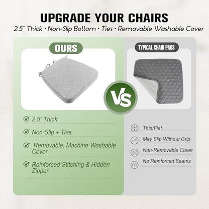 kingphenix Chair Cushions for Dining Chairs, Set of 6, 2.5 Inches Thick | High-Density Foam Kitchen Chair Cushions with Ties, Non-Slip Bottom and Removable Machine-Washable Covers, 17 x 16 in, Gray - color: Gray, size: 6 Count(Pack of 1)