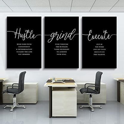 Gift for Boss,Framed Canvas Wall Art Success Quote, Office Wall Art, Black Large Poster, Positive Motivational Set of 3 Prints, Execute Failure Definition, Inspirational Print (F-3pcs,24x36inchx3pcs) - color: F-3pcs, size: 24x36inchx3pcs
