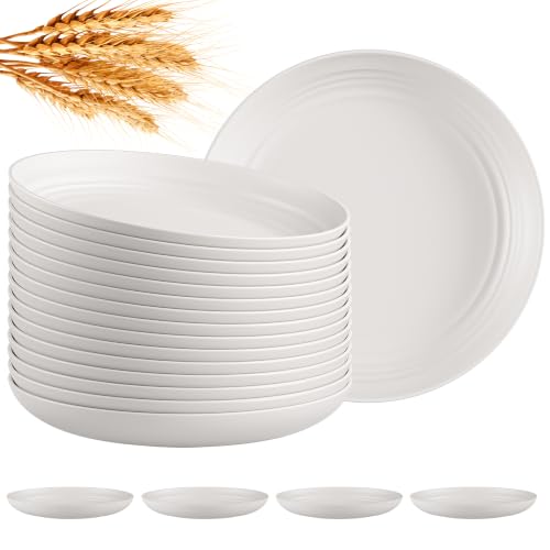Quatish 16 PCS Unbreakable Reusable Plastic Plates,8 inch Dishwasher & Microwave Safe Dinner Plate, Easy-to-Clean Lightweight,Portable for Kitchen & Picnics Wheat Straw Plates （Beige） - color: Beige