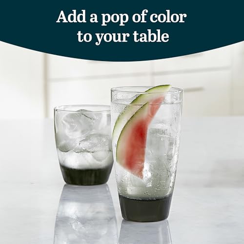 Libbey Classic Tumbler & Rocks Drinking Glasses Set of 16, Clear Glass Cups | 18 oz and 13 oz Capacities for Water, Soda, Cocktails, and More with Smoke-Tinted Bases and Dishwasher-Safe Cleanup - color: 03 - Classic Smoke