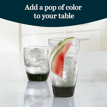 Libbey Classic Tumbler & Rocks Drinking Glasses Set of 16, Clear Glass Cups | 18 oz and 13 oz Capacities for Water, Soda, Cocktails, and More with Smoke-Tinted Bases and Dishwasher-Safe Cleanup - color: 03 - Classic Smoke